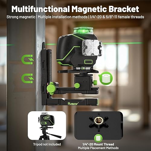 Huepar S04CG-C 16 Line Self-Levelling Laser Level 4 x 360° Reticle with LCD Screen, 4D Bluetooth Green Beam Tile Floor Laser Tool -360° Horizontal/Vertical Laser - 8