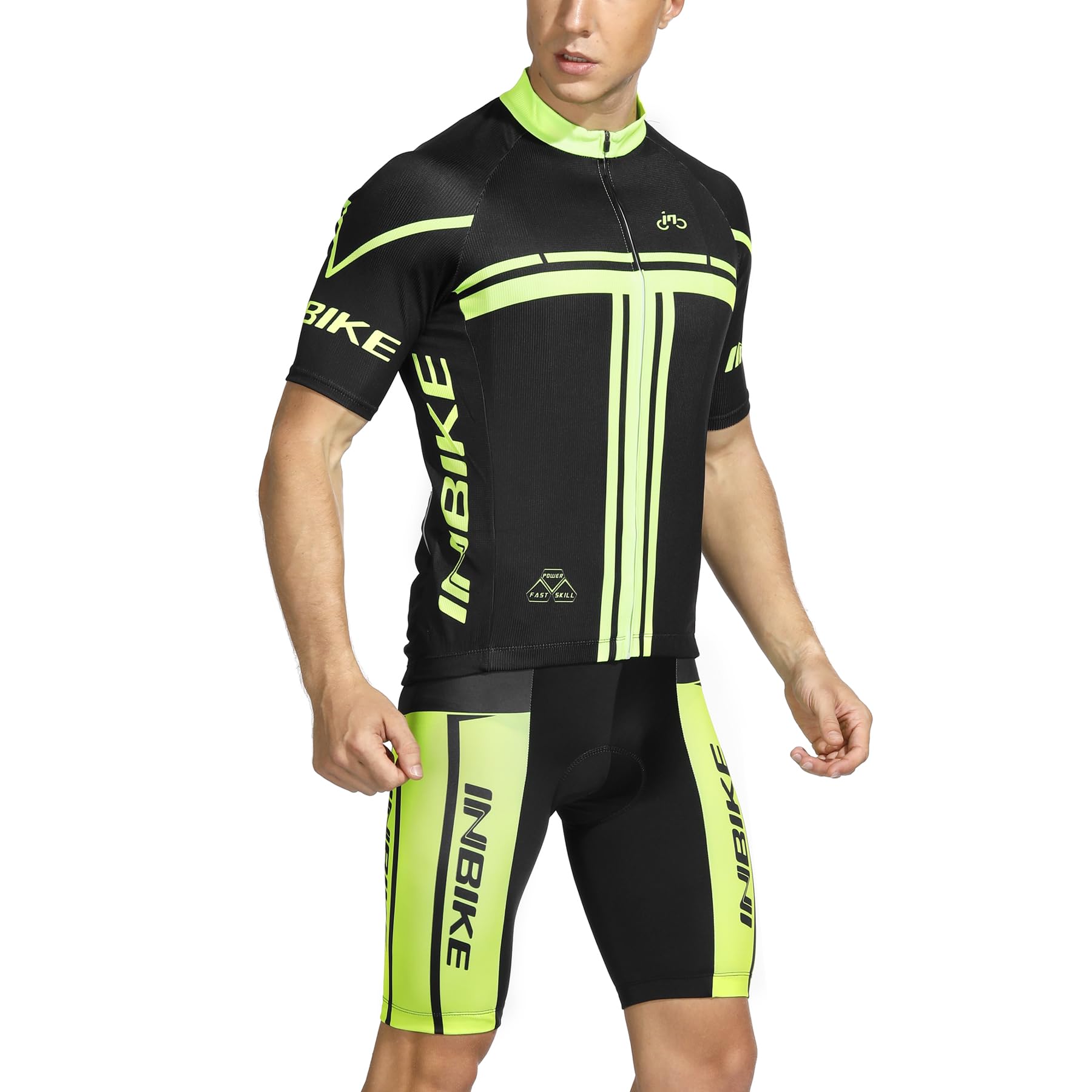 INBIKE Radtrikot Set Herren Kurzarm mit Sitzpolster Schnell Trocknend Atmungsaktiv Fahrradbekleidung Fahrradtrikot+Trägerhose/Radlerhose für Radfahren MTB Rennrad QG194