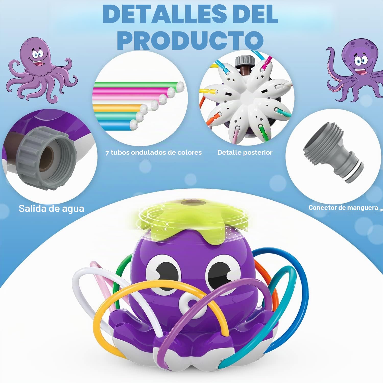 Juegos de Agua para Niños Exterior, Juegos Piscina para Niños Juguete Niño 3 4 5 6 7 8 9 10 Años, Aspersor Infantil con Forma de Pulpo Juguetes de Agua para Niños (Pulpo-Púrpura)