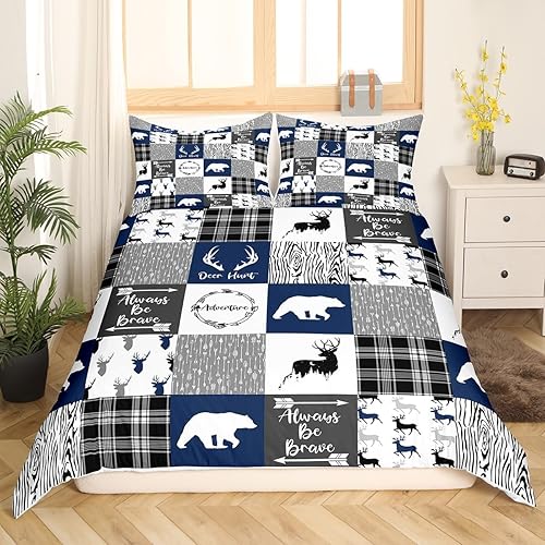 Miniatura 61 de Juego de ropa de cama de caza de ciervos, decoración de granja, pato, reno, oso, animales del bosque, vida silvestre, funda de edredón Queen
