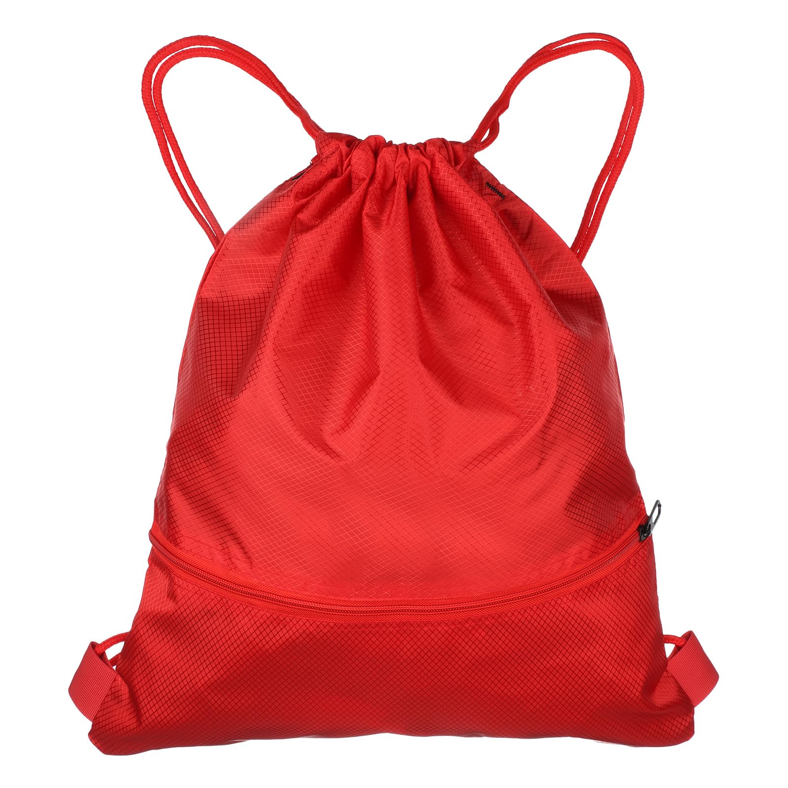 sourcing map Drawstring Backpack Bag 16.5" x 19.3" Oxford Cloth Bulk Cinch Sack Unisex Waterproof Draw String Back Sack with Zipper Pockets for Sports Gym Travel Swimming Beach, Red