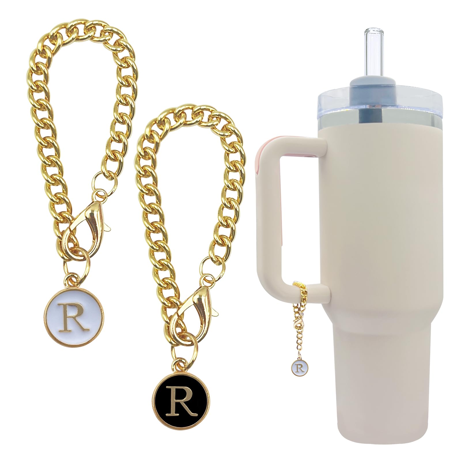 Velaco Letter R Charm Accessories for Stanley 20 30 40 oz Tumbler with Handle, Chains with Initial Letter for Stanley Cup 30 40 oz with handle - 2 PCS