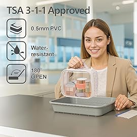 PACKISM Clear Makeup Bag 1 Large 1 Medium - 2 Pack TSA Approved Toiletry Bag with Handle and 180 Large Opening, Sturdy Clear Toiletry Bag Fit Carry-on, Travel Bags for Toiletries, Pink Ditsy Floral