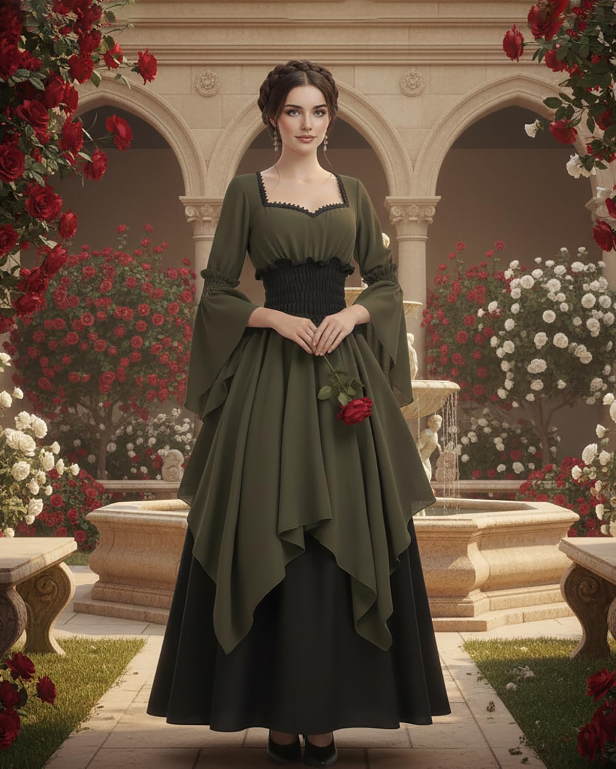 LTAKK Renaissance Dress Medieval Costume Victorian Dresses Women Peasant Gothic Fairy Witch Wedding Dress