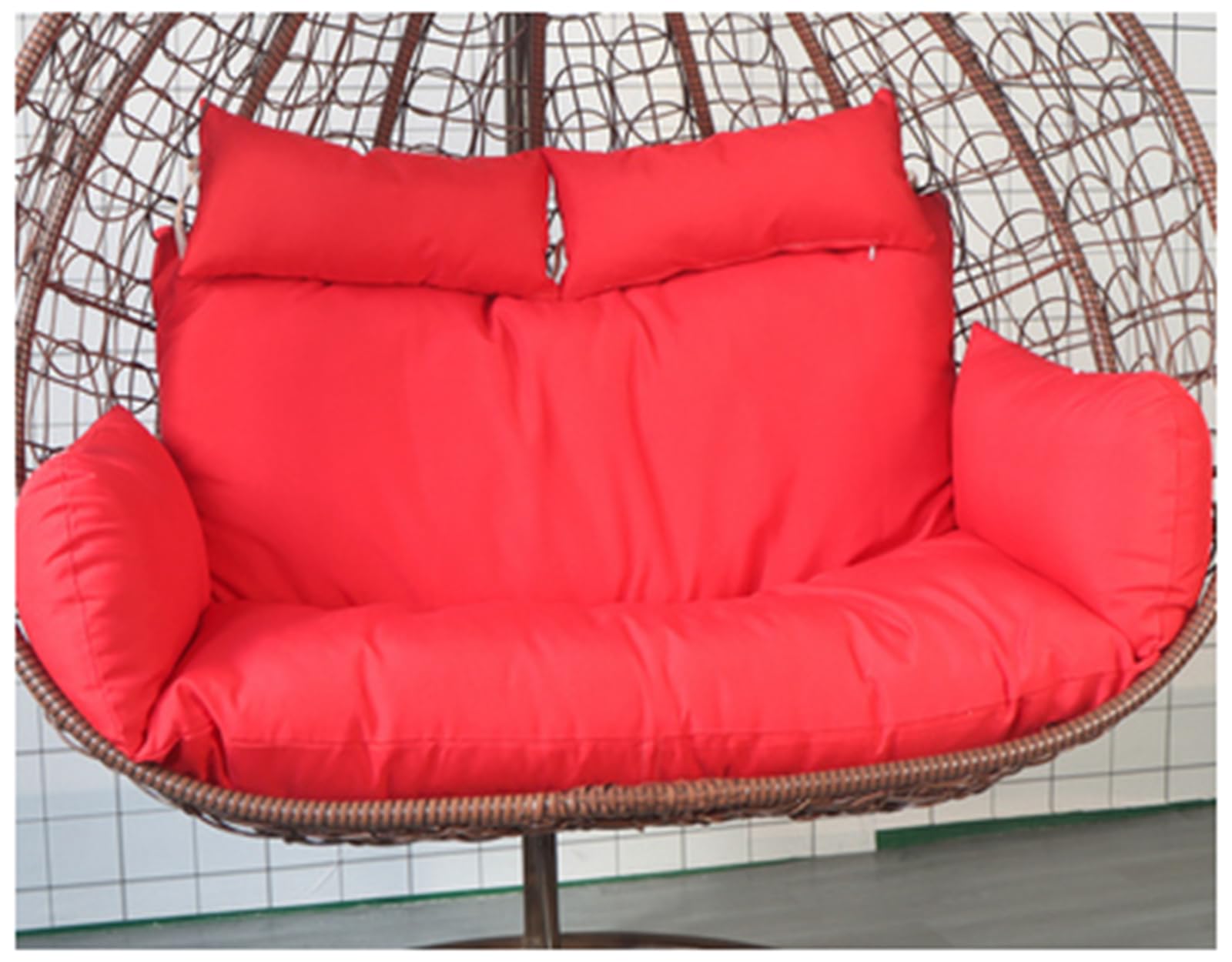 ZTGL Double Hanging Basket Swing Egg Chair Cushion, 2 Seater Waterproof Removable Thicken Hammock Cushion Replacement with Headrest, Outdoor Patio Garden Furniture Cushion,Red
