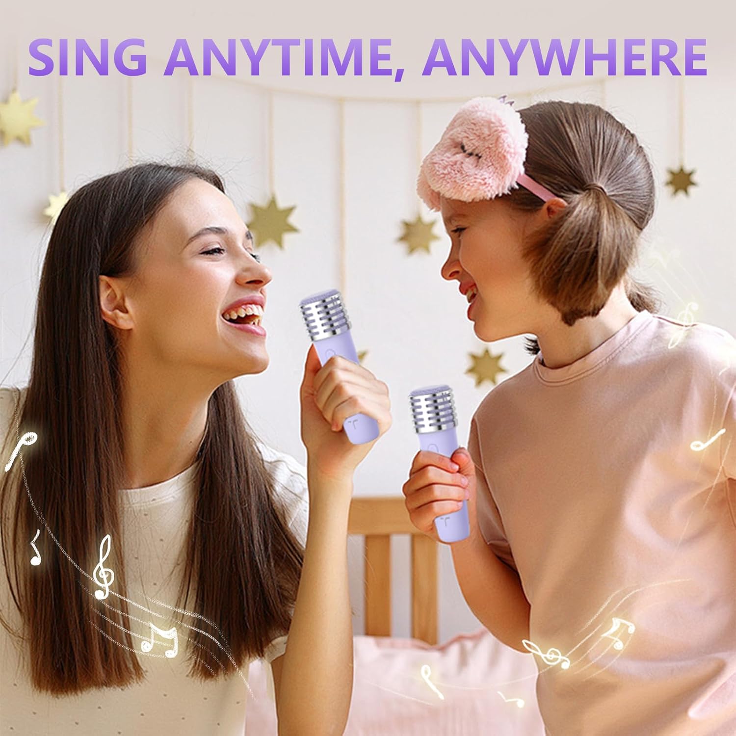 Karaoke Machine 2 Microphones for Home Party with Phone Holder, Wireless Portable Bluetooth Speaker with Dynamic Lights for Kids Adults,Voice Changer Mic Speaker Set - Image 7