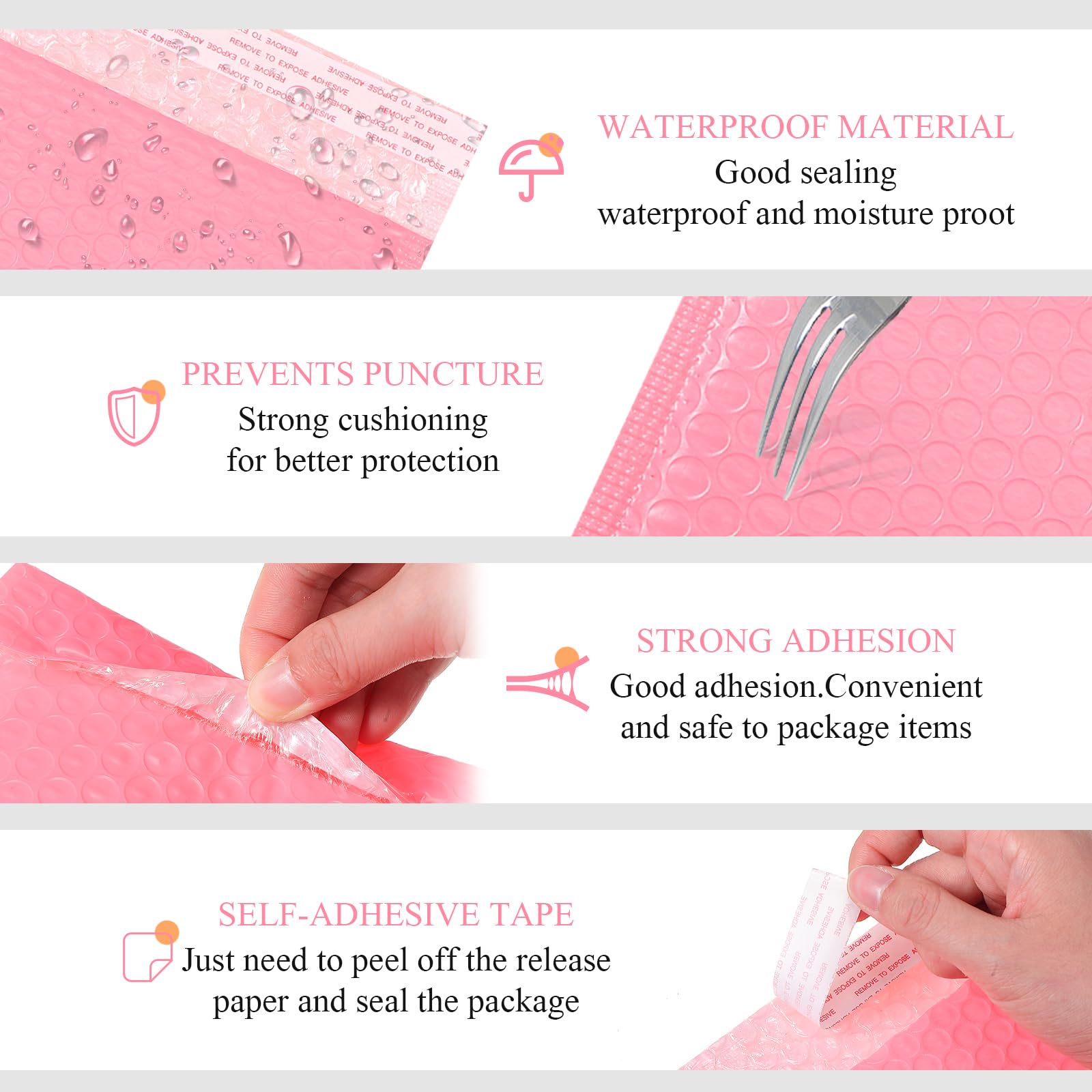 Lot de 100 enveloppes à bulles en papier kraft - 3 tailles - Rembourrées - Enveloppes d'expédition en polyéthylène - Pour CD, livres, fournitures professionnelles (rose)