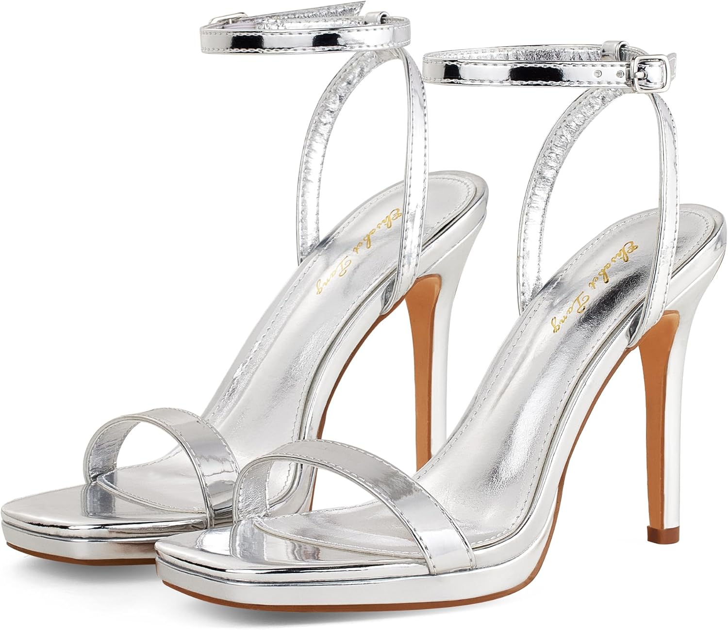 Elisabet Tang Women’s Stilettos Heeled Sandals Open Square Toe Heels,4.3 Inch Open Toe Strappy Sexy High Heels Ankle Strap Buckle Heels for Party Wedding Dress Daily Wear Shoes