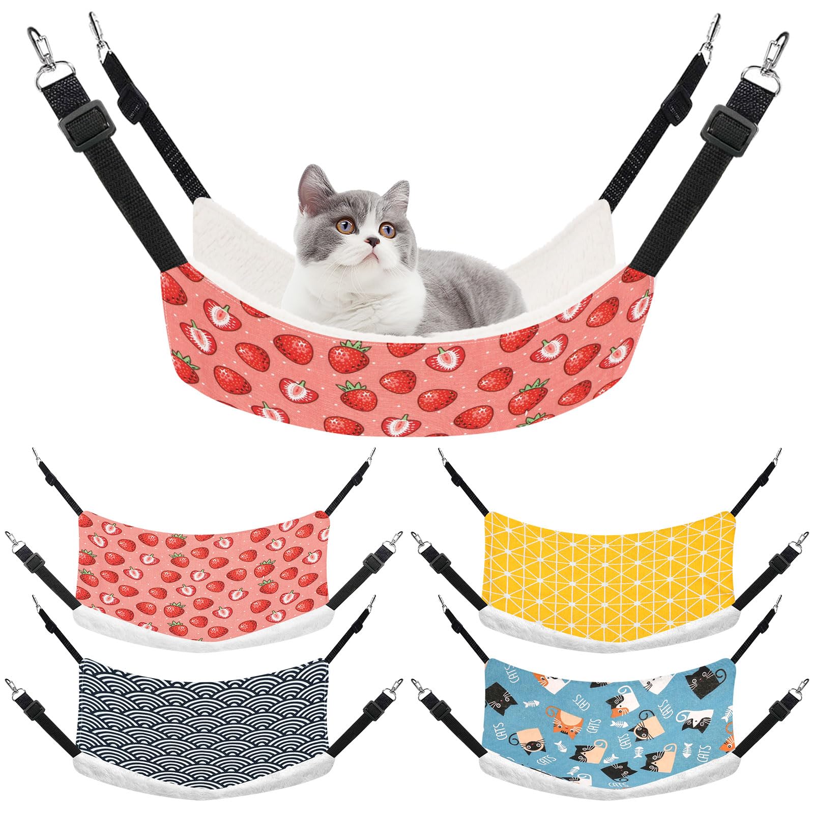 4 Pcs Cat Hammock for Cage Reversible Hanging Pet Bed, Vibrant, L