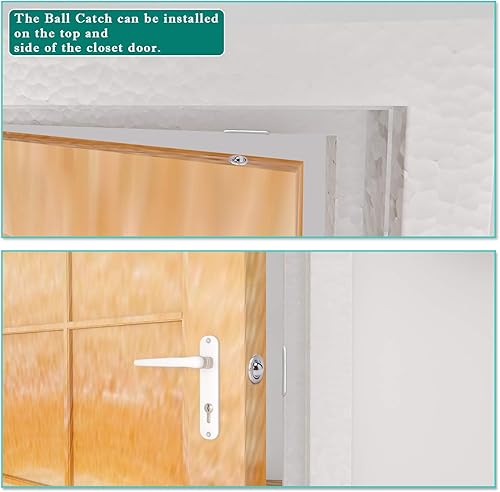 Miniatura 6 de Paquete de 4 unidades de armario de acero inoxidable ajustables con placa de golpeo para puerta de armario, cierres de bola de resorte para entrada,