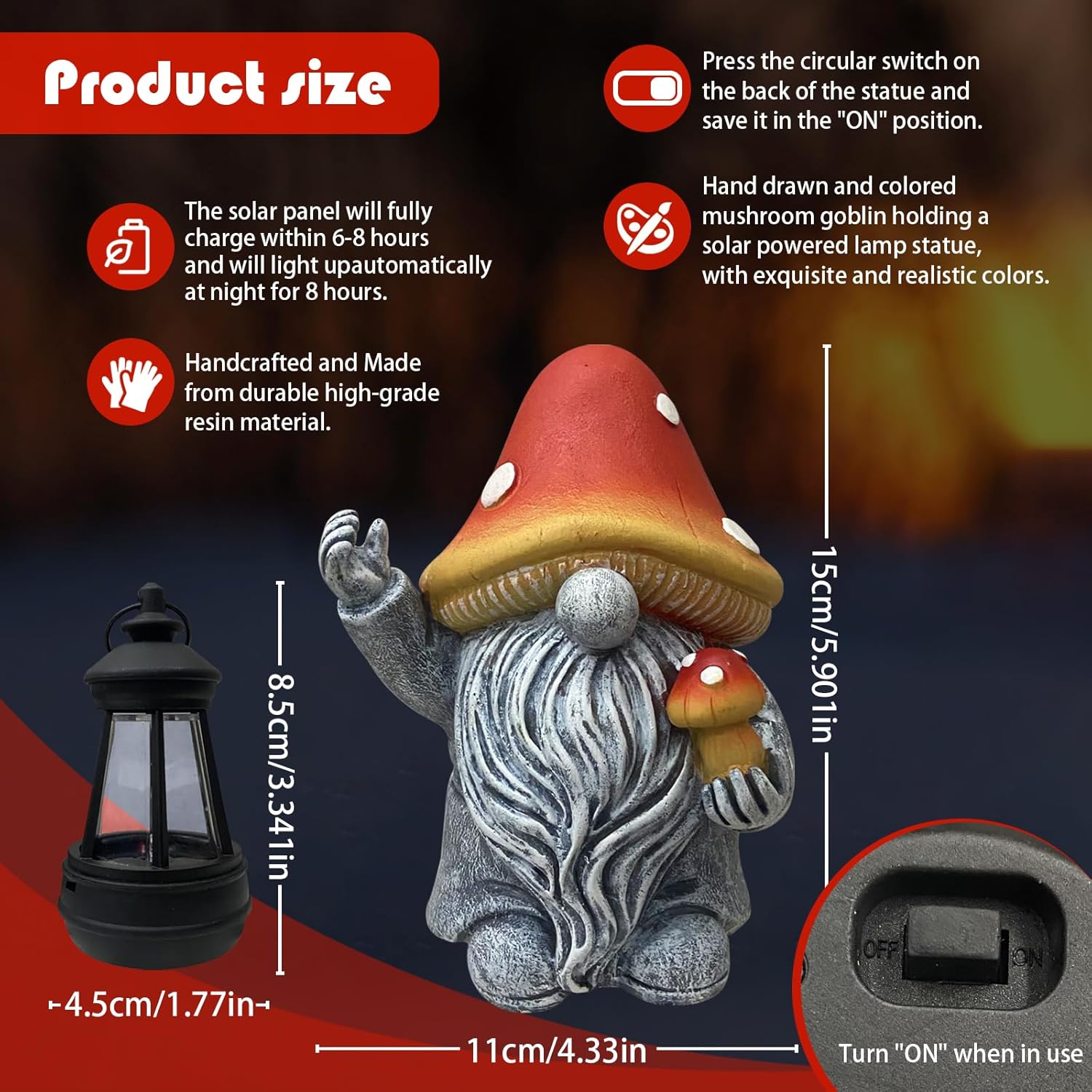 Mushroom Gnome Garden Decor Outdoor Statues, Cute Solar Lights Lawn, Balcony, Yard Decorations, Outdoor Garden Decorations for Patio Mom Gift