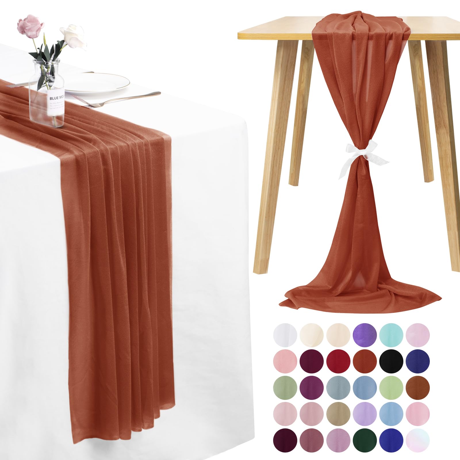 LEREATI Cheesecloth Table Runner Caramel Chiffon Table Runner 75cm x 180cm Gauze Sheer Table Runner Tulle Cheese Cloth Tablerunner for Party, Wedding, Christmas, Shower Decorations