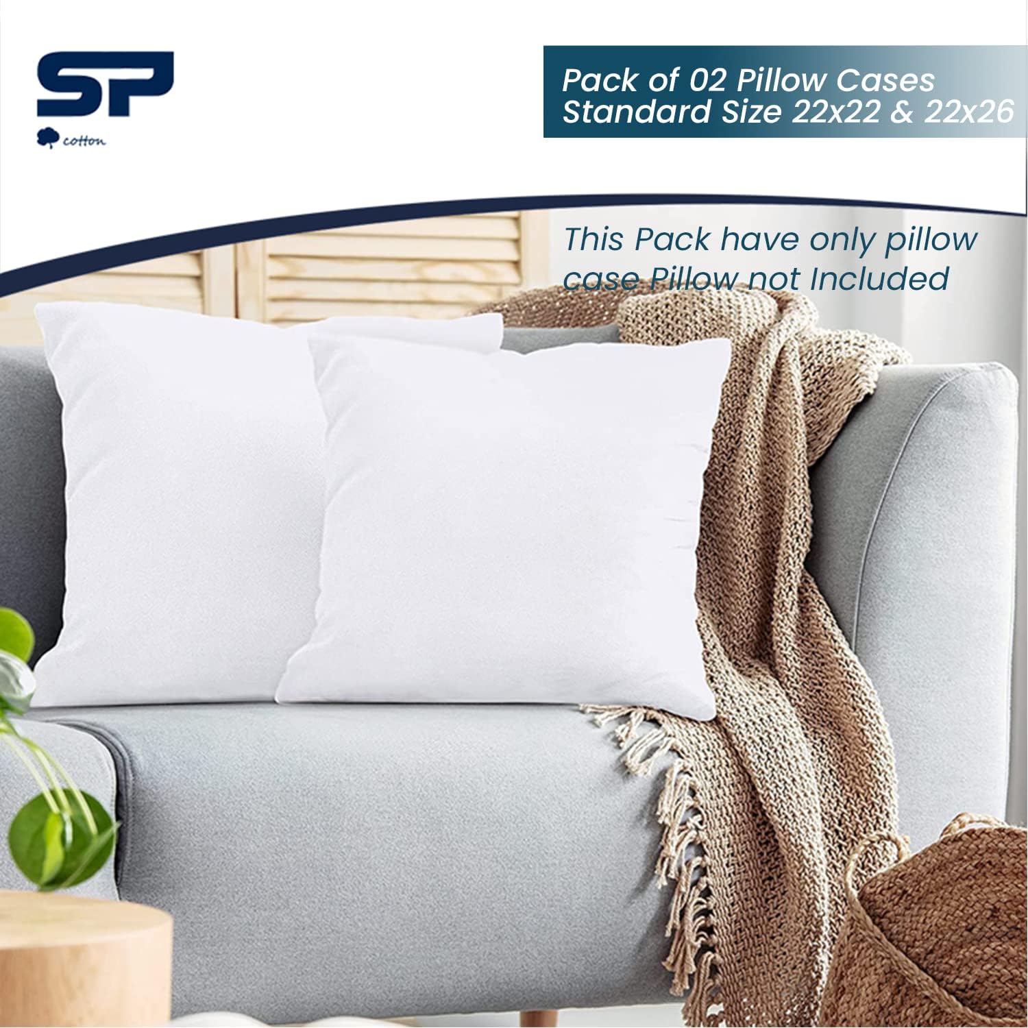 Euro Pillow Shams Set of 2 Pillowcase 22x22 inch White Solid Pillow Covers - Luxury 500 Thread Count European Pillow Shams 100% Egyptian Cotton Soft Decorative Pillow Cover