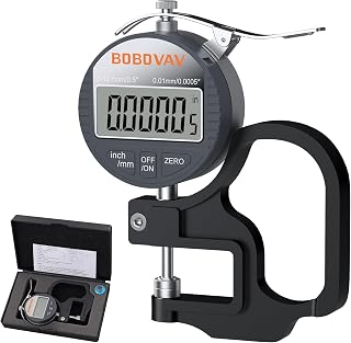Digital Thickness Gauge 0.5 inch/12.7mm, 0.0005 inch/0.01mm Thickness Measuring Tool Meter with Inch/MM Conversion with Precise LCD Display, Suitable for Leather/Paper/Wire/Fabric/Film etc.