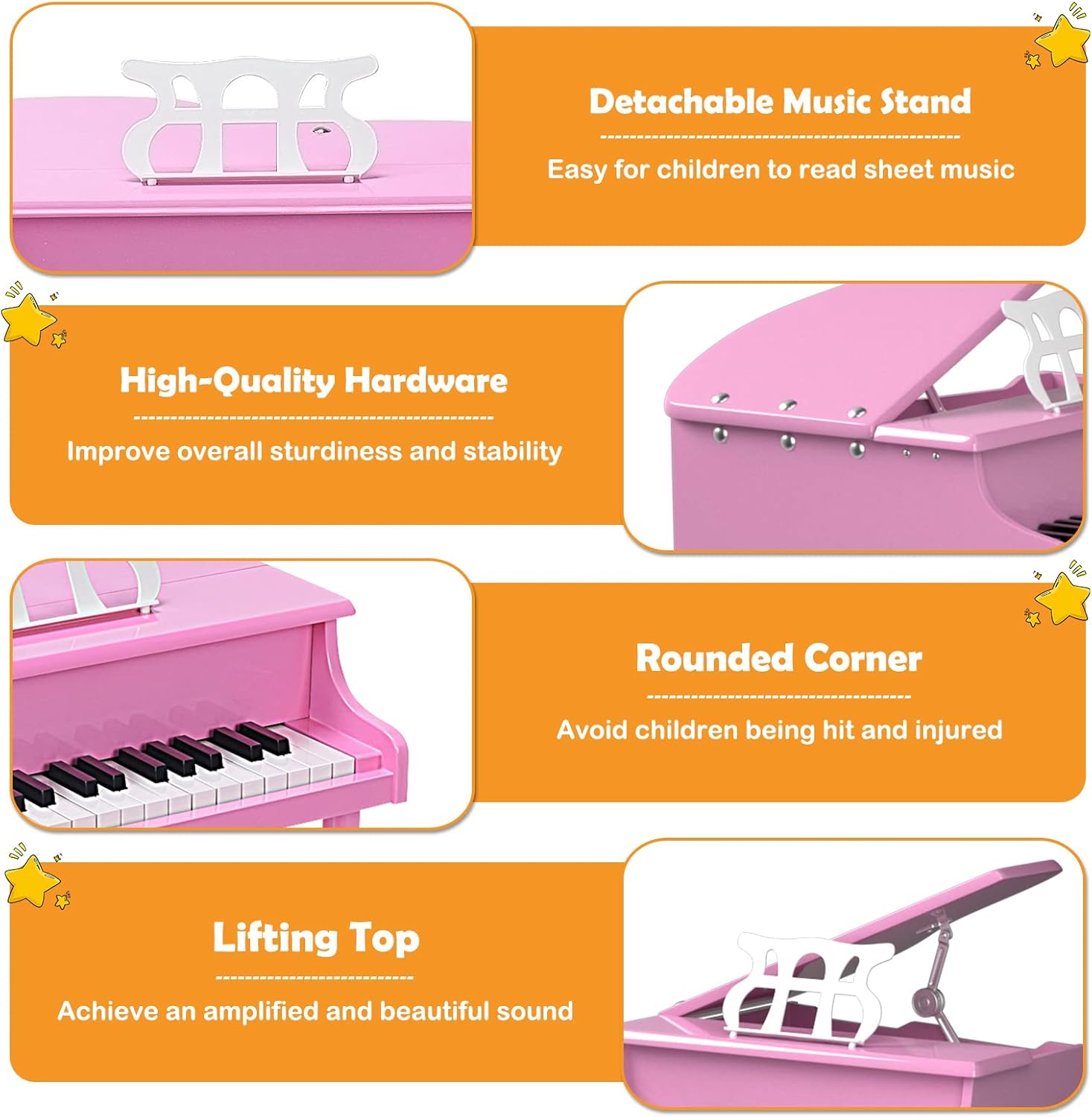 30-Key Kids Piano Keyboard, Mini Grand Piano for 3 Years+, Toddler Musical Instrument with Stool & Removable Music Stand, Wooden Baby Music Toys Gifts for Beginners, Girls & Boys