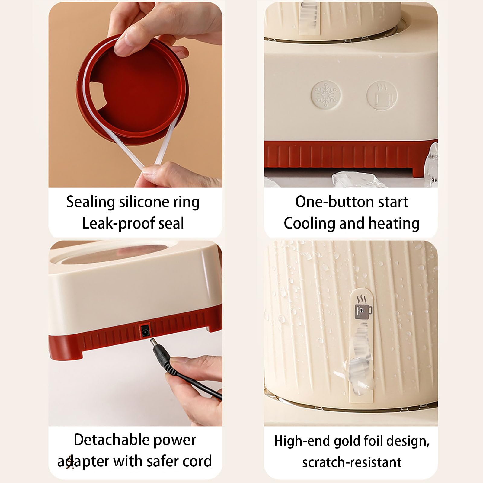 Calentador Y Enfriador De Tazas Eléctrico, Función De Calentamiento Y Enfriamiento Rápidos, Control De Temperatura para Bebidas De Escritorio, para Café Té Leche Zumo Y Cerveza,Beige Red-12.8cm