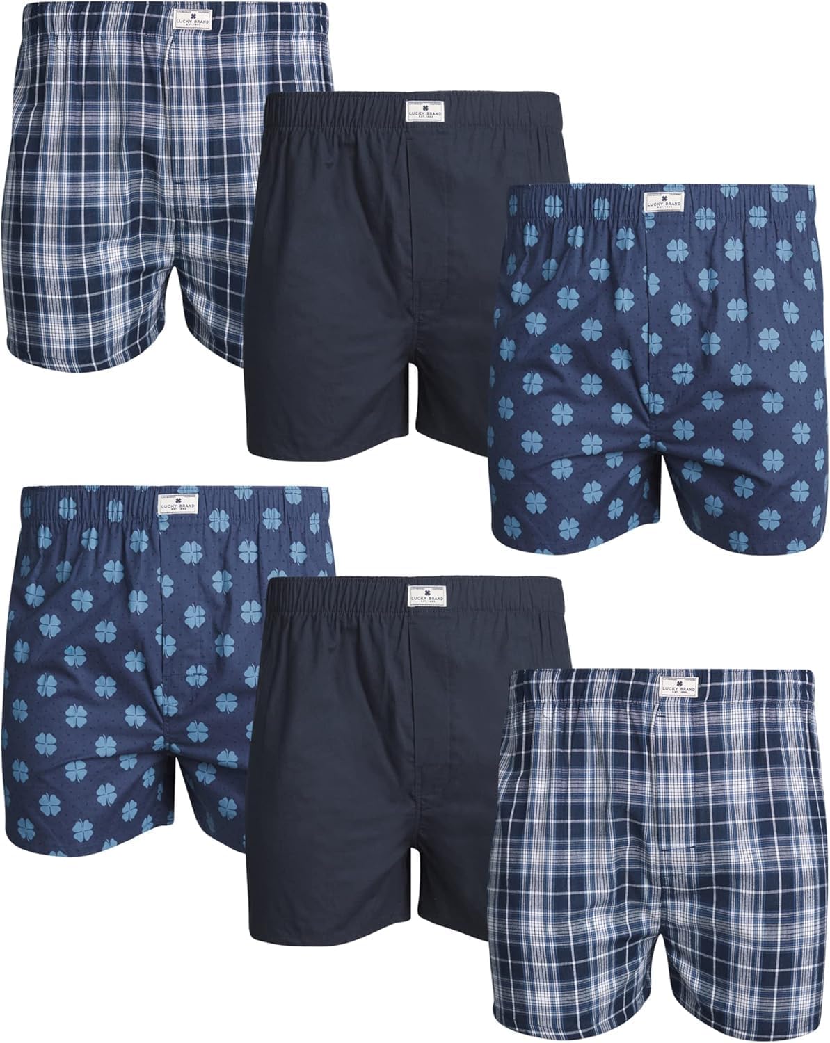 Lucky Brand Mens Boxer Shorts - 6 Pack Soft Cotton Relaxed Fit 4” Inseam Mens Underwear Boxers with Functional Fly