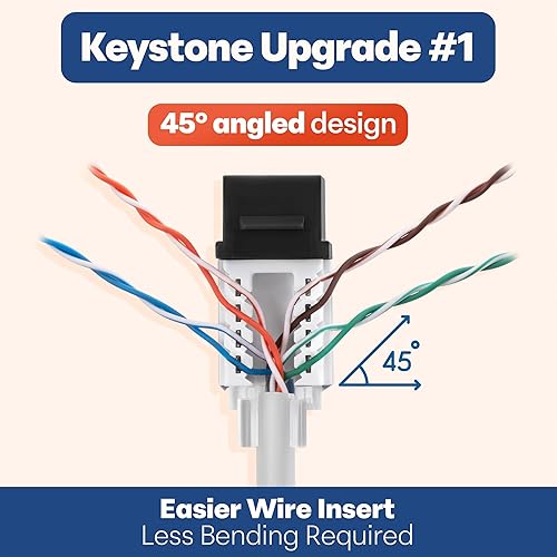 Miniatura 198 de Everest - Paquete de 50 conectores Keystone RJ45 Cat6 en ángulo de 45°, color blanco, conectores RJ45 hembra de perfil delgado, conector Keystone