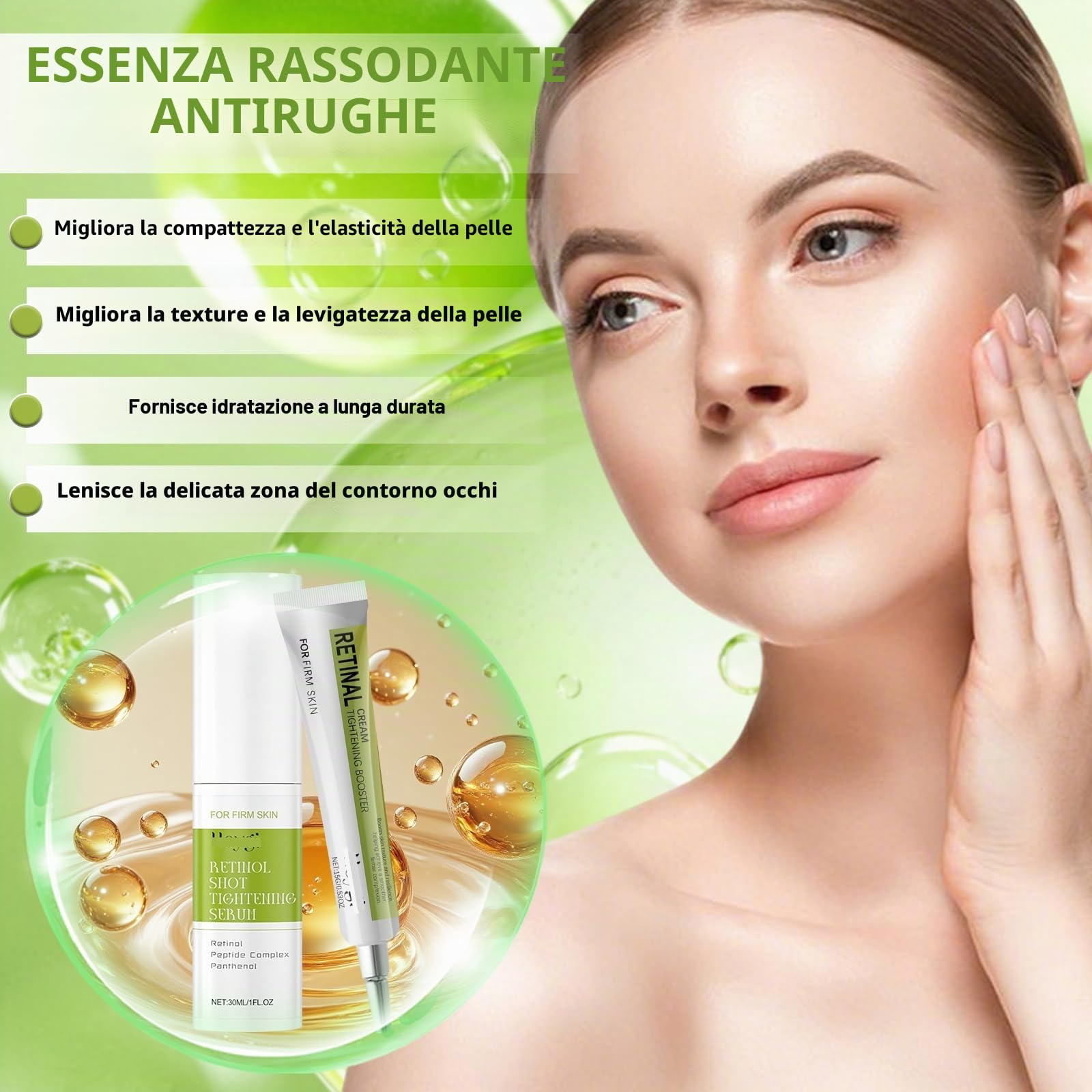 2 Pezzi Retinal Shot Tightening Booster + Crema Idratante Rassodante Per Il Viso, Retinol Shot Tightening Serums, Retinal Shot Rassodante, Riduce le Linee Sottili, Antirughe e Idrata | Retinol Shot Tightening Serums, Retinal Shot Rassodante, Riduce le Lin