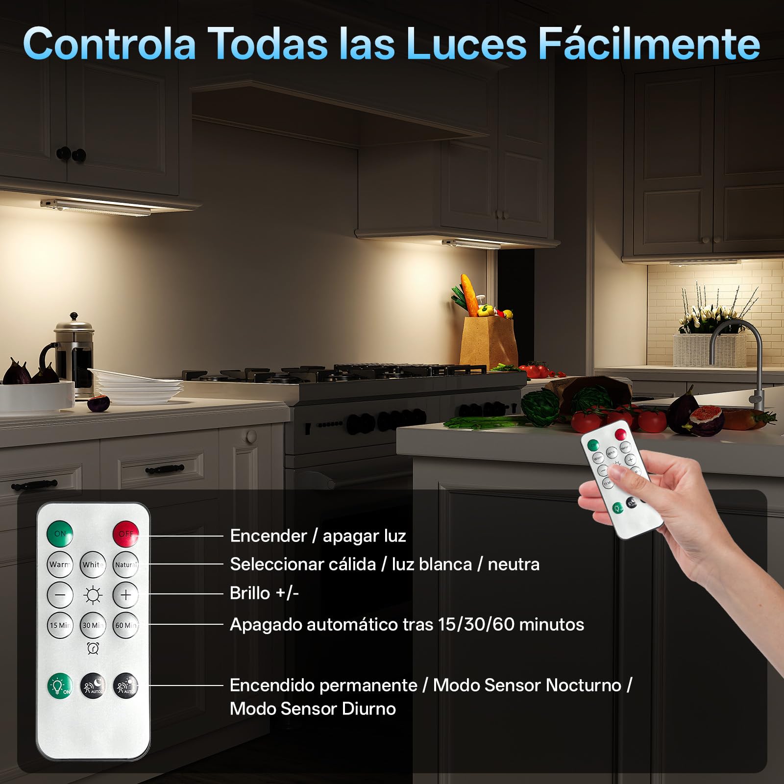 Luz Led con Sensor de Movimiento, Base de Carga, 6 Piezas | 20 cm Luz Armario, Luces Armarios sin Cable, 3 Modos de Funcionamiento 3 Temperatura de Color para Pasillo, Cocina
