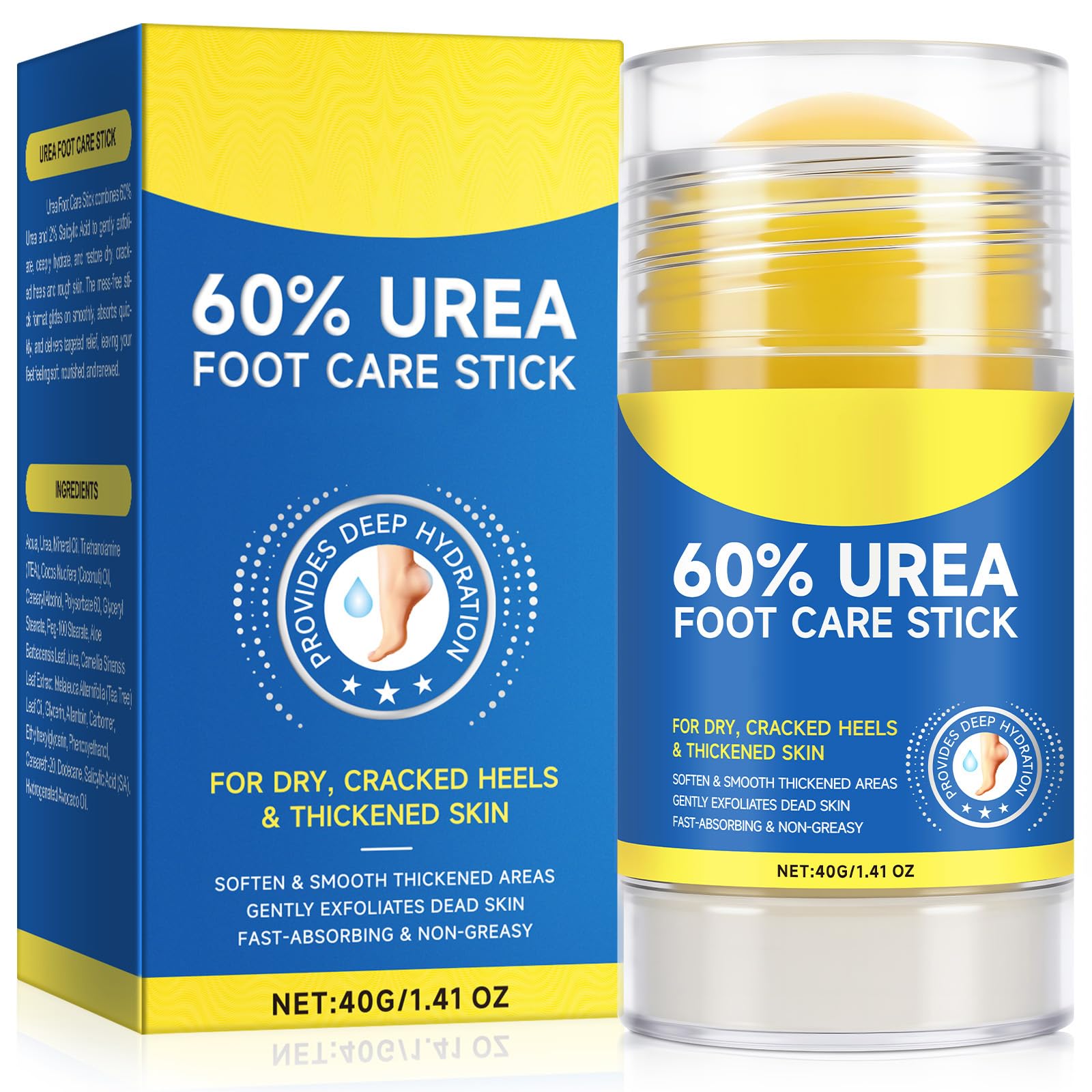 ZODENIS 60% Urea Cream for Feet, Maximum Strength Urea Foot Cream Stick Repairs & Moisturizer for Dry Cracked Heels, Hands, Knees, Elbows, Hydrates Rough Skin, Dead Skin Remover Foot Balm