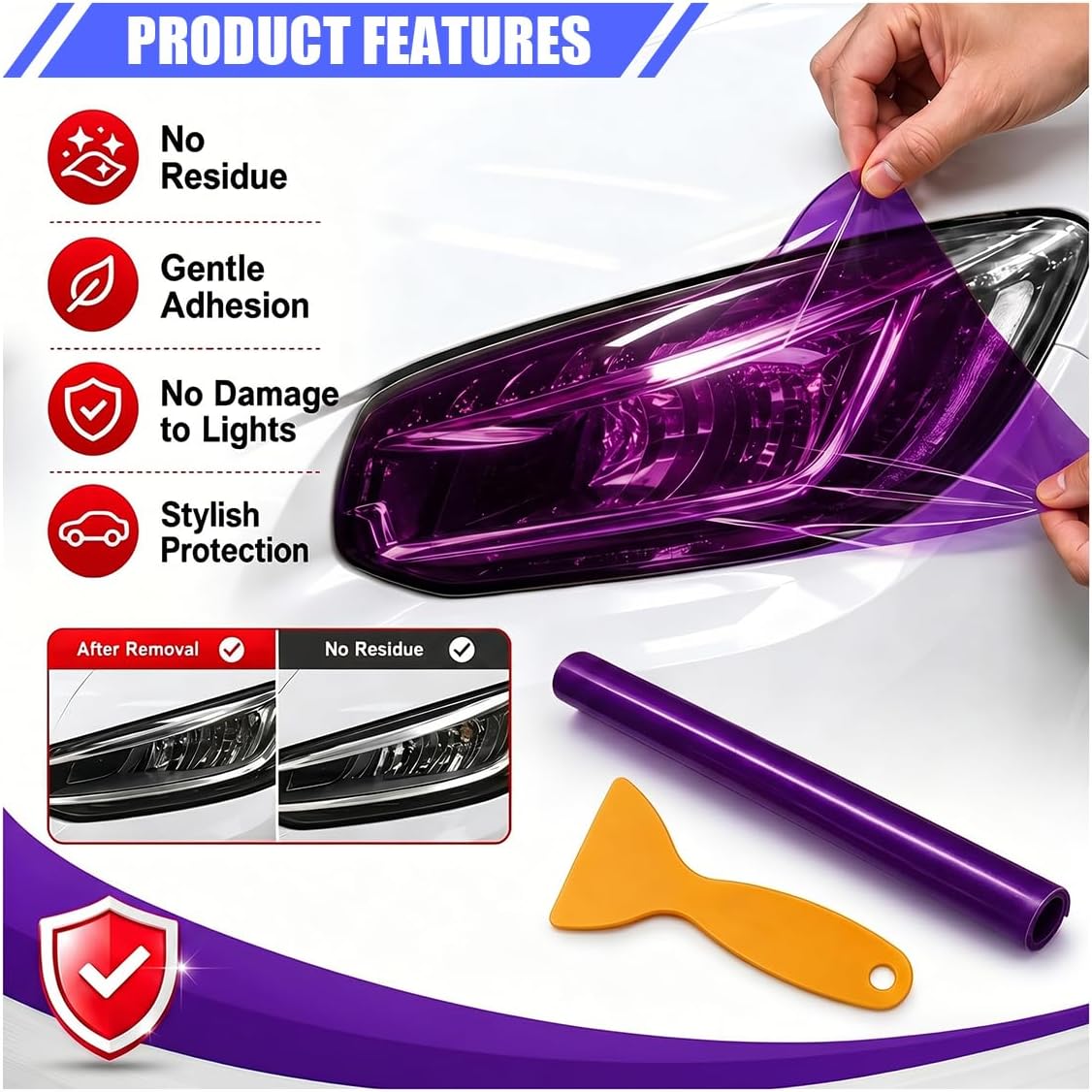 12x47 Inch Car Headlight Tint Film, Tail Light Vinyl Film, Purple image 3