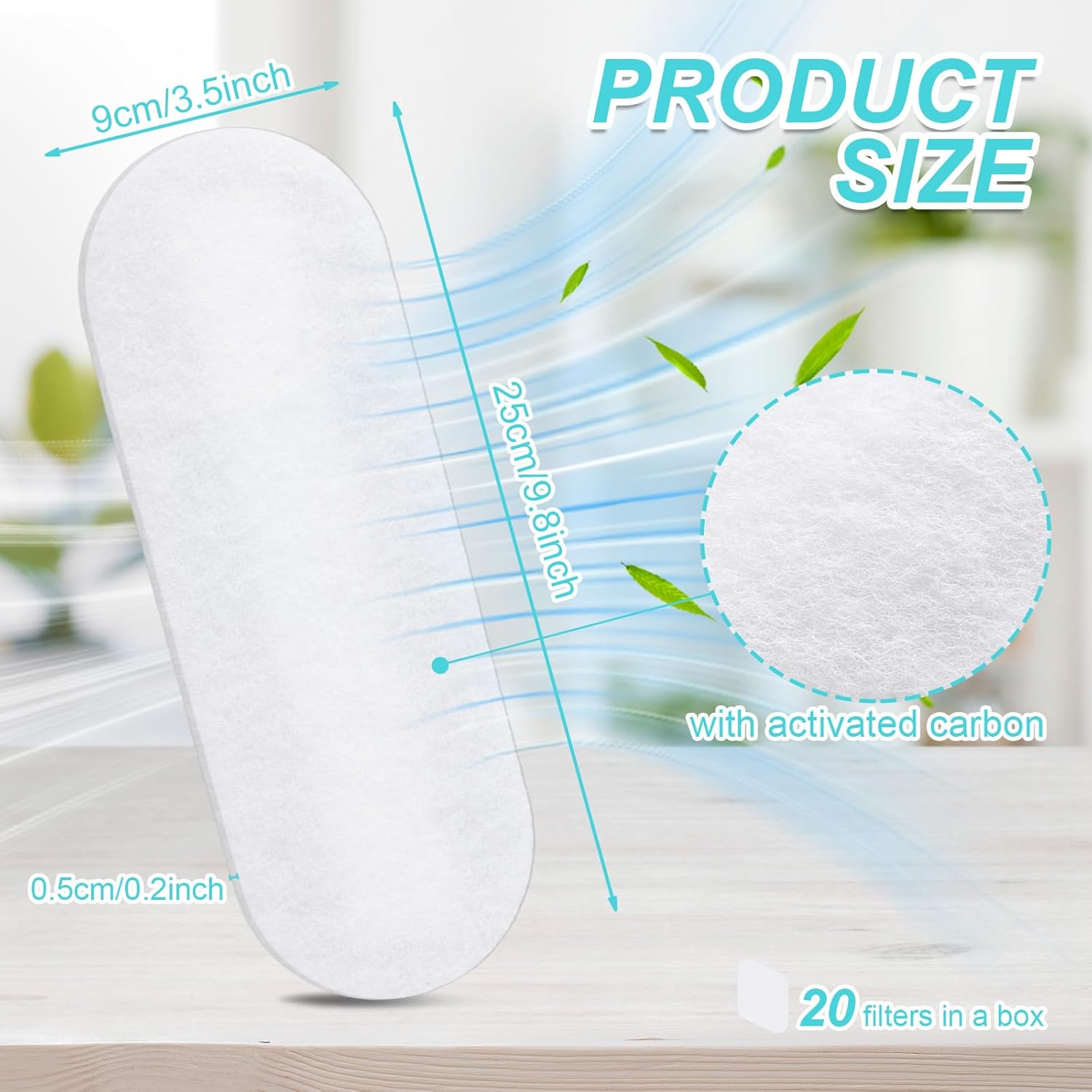 Tuanse 20 Pack Ceiling Fan Filters for Blades, Activated Coconut Activated Zeolite Ceiling Fan Air Filter, Stick Air Filter Purifiers for Common Household Contaminants (White)