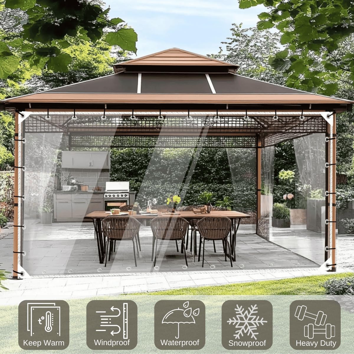 BeGrit Clear Tarps Heavy Duty Waterproof 6x8 FT PVC Vinyl Reinforced Thickened Clear Tarp with Grommets Extra Strength Transparent Tarpaulin for Porch Patio Outdoor