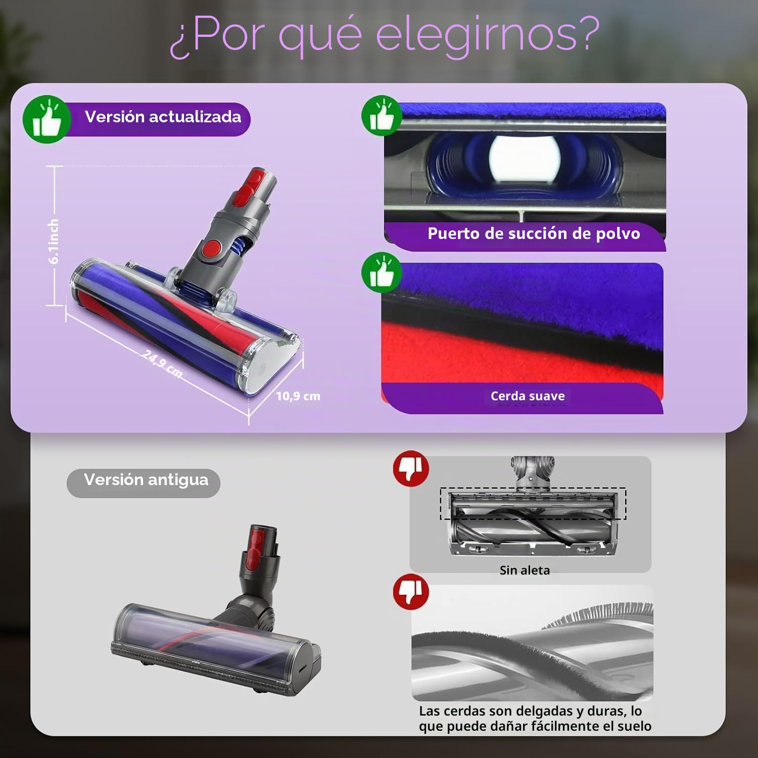Cabezal limpiador de rodillo suave para aspiradoras inalámbricas Dyson V7 V8 V10 V11 V15 SV10 SV11 SV12 SV14