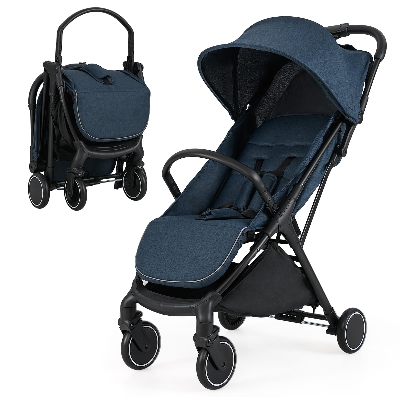 GOPLUS Poussette Canne Compacte 3 En 1 Pour 0-36 Mois - Léger Réversible, 3 Positions, Pliage Une Main, Gris