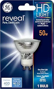 GE Reveal Indoor Floodlight Bulb, HD Light, 50 Watt, GU10 Bulb Type (1 Pack)
