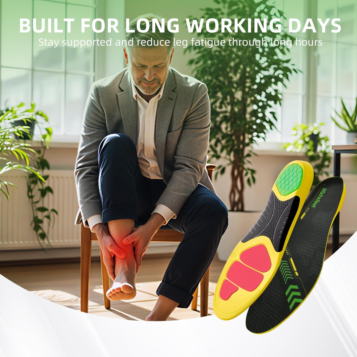 Shoe Insoles for Men Women, Insoles for Work Boots with Shock Absorbing Padding, U-Shaped Heel Cup, Plantar Fasciitis Arch Support Insoles for Standing All Day, Work, Trim-to-Fit Shoes - Image 5