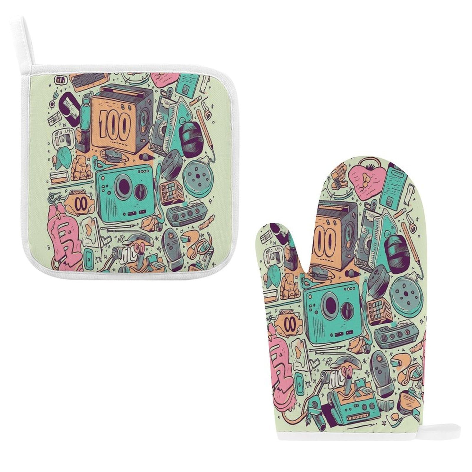 Btcowzrv Style I Love The 90S Illustration Oven Mitts And Pot Holders 2Pcs Set