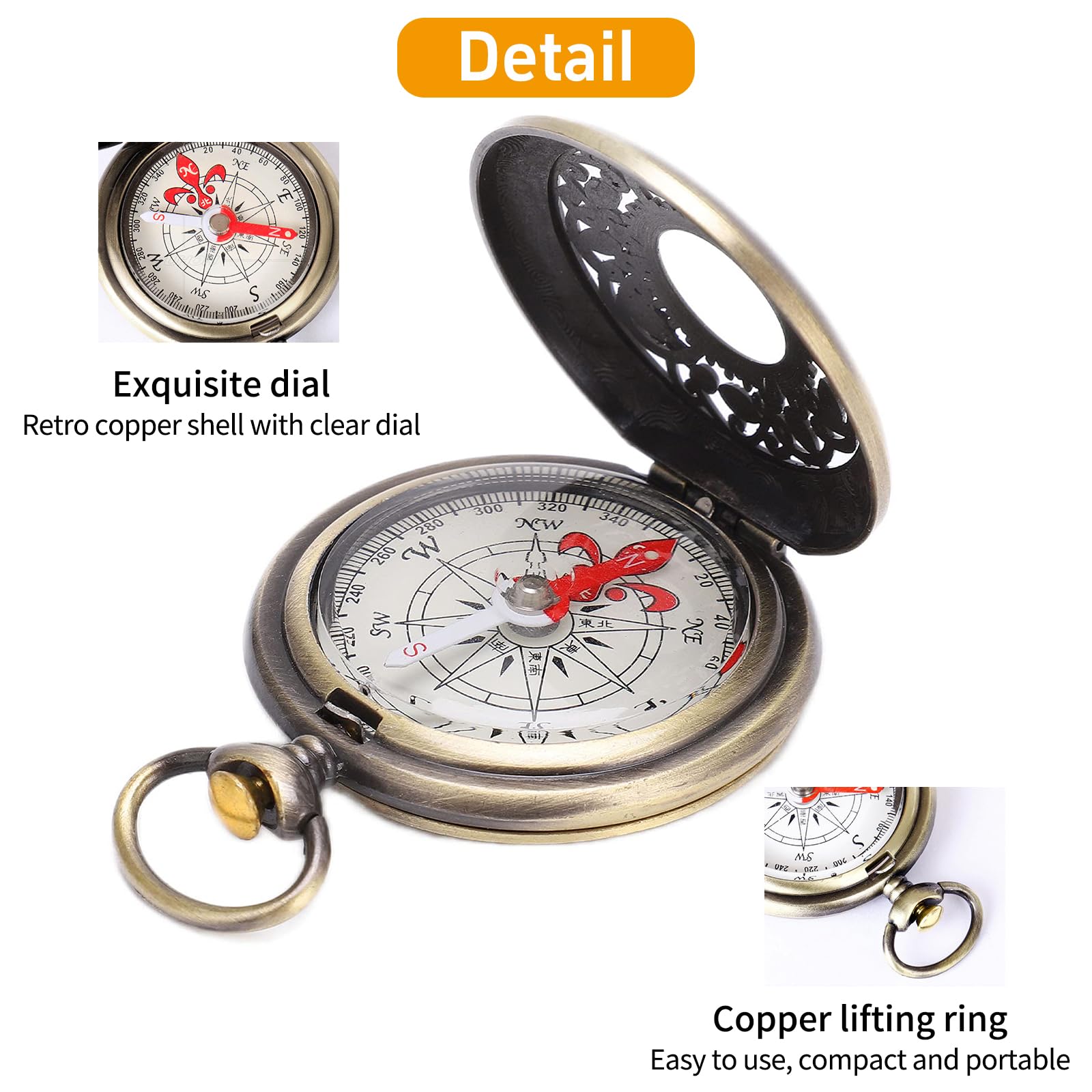 Bussola Campeggio Navigazione Mini, Bussola Militare Professionale Outdoor,Bussola Tattica Precesione Impermeabile, Bussola Nautica Antica Vintage Ottone per Orienteering,Escursionismo,Marcia,Raccolta