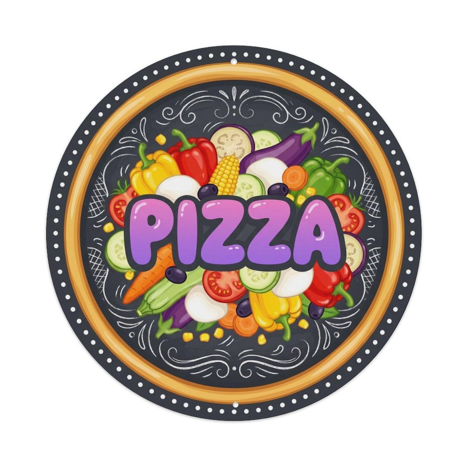 Yrnq 8X8inch Vintage Style Vintage Pizza Vegetarian Pepper Eggplant Food Decoration Metal Tin Sign