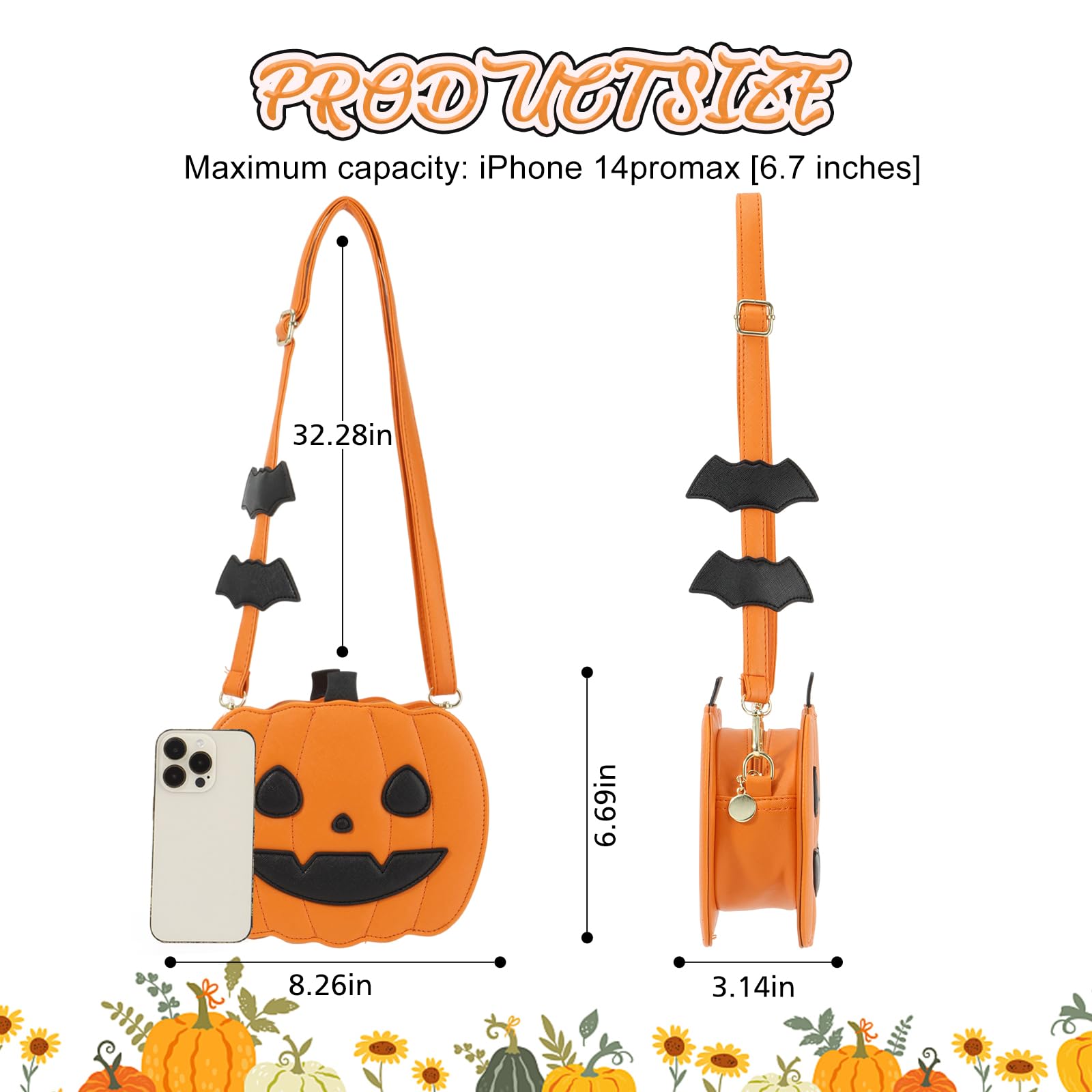 GOKTOW Novelty Pumpkin Purse,Halloween Pumpkin Crossbody Bag,Horror Halloween Funny Purses Handbags