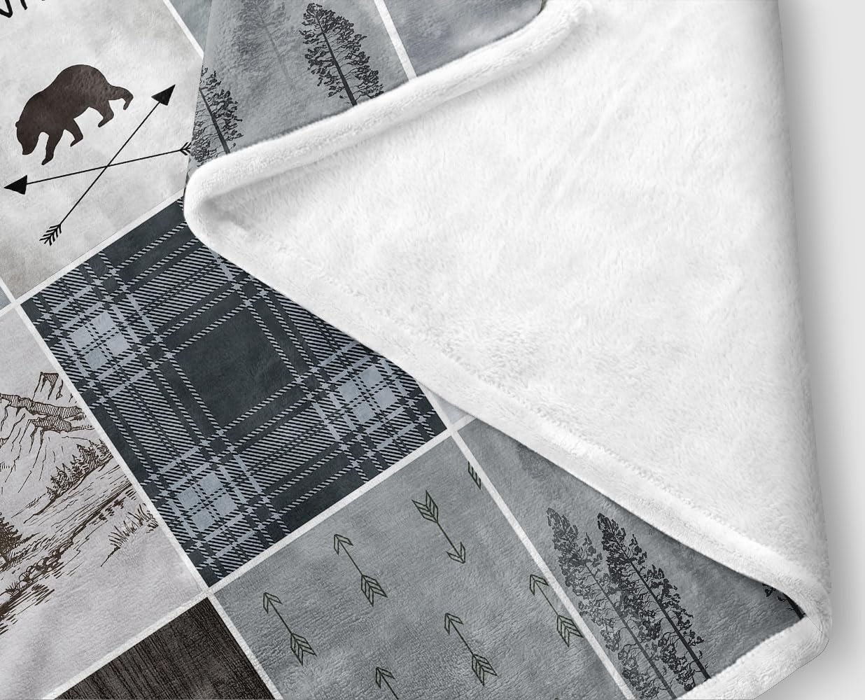 Rustic Cabin Bear Deer Weighted Thick Throw Blanket for Couch, Dusty Blue Hunting Camper Woodland Farmhouse Lodge Plaid Check Soft Cozy Chunky Fleece Flannel Blanket for Bed Office (50X60 Inches)