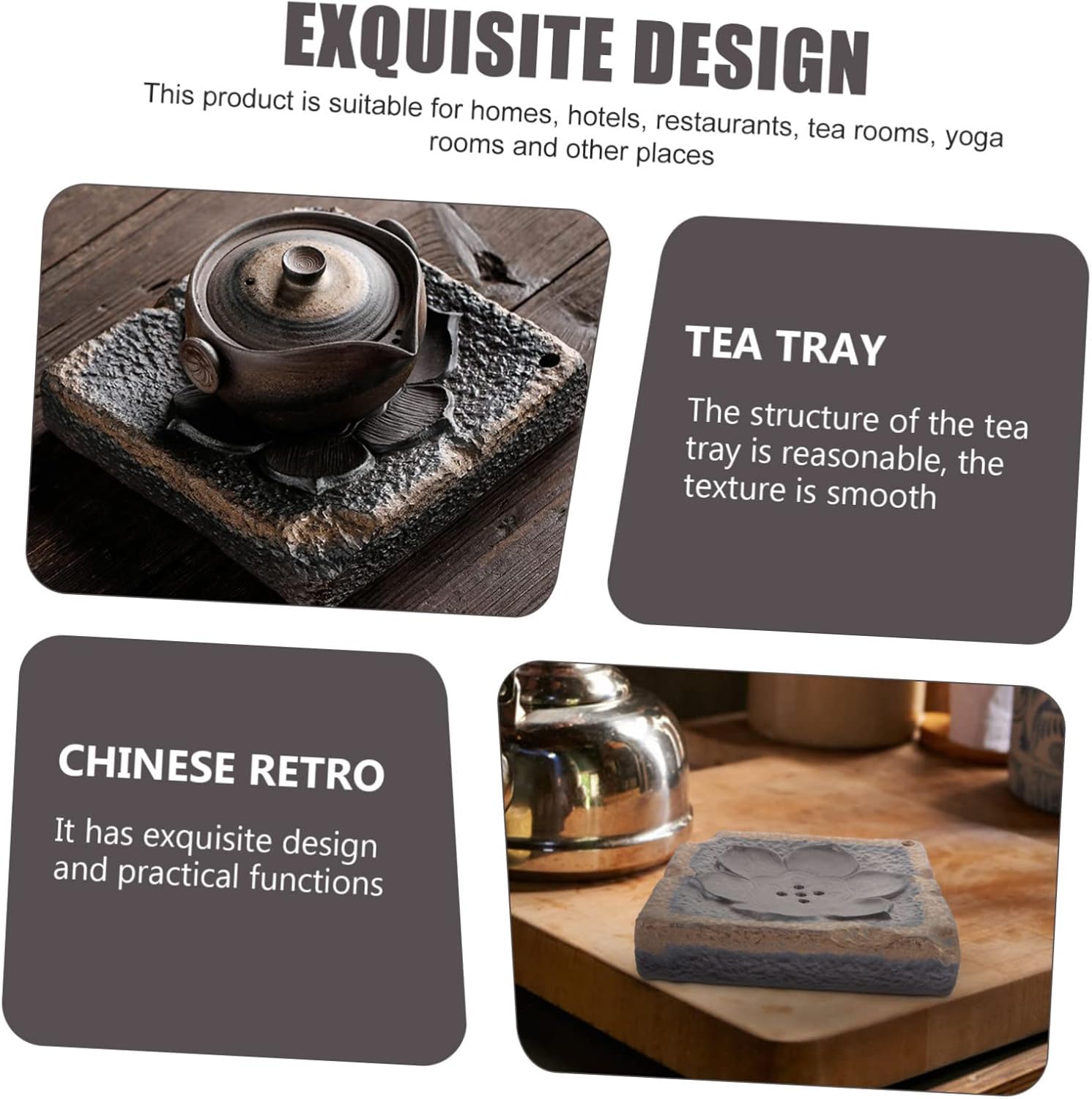 LIFKOME Retro Lotus Pattern Tea Tray Tea Table Adornment for Teapots and Cups Antique Design Charming Visual Appeal