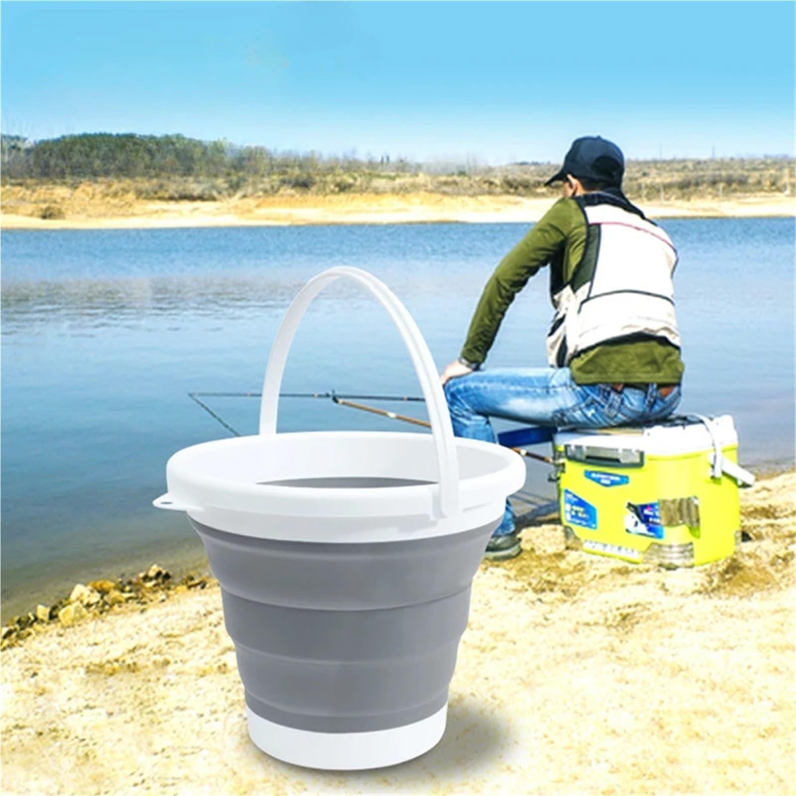Secchio Pieghevole Secchio d'acqua pieghevole portatile da 5 litri, secchio da pesca for auto all'aperto, secchio espandibile multiuso da viaggio e for uso domestico, secchio for autolavaggio
