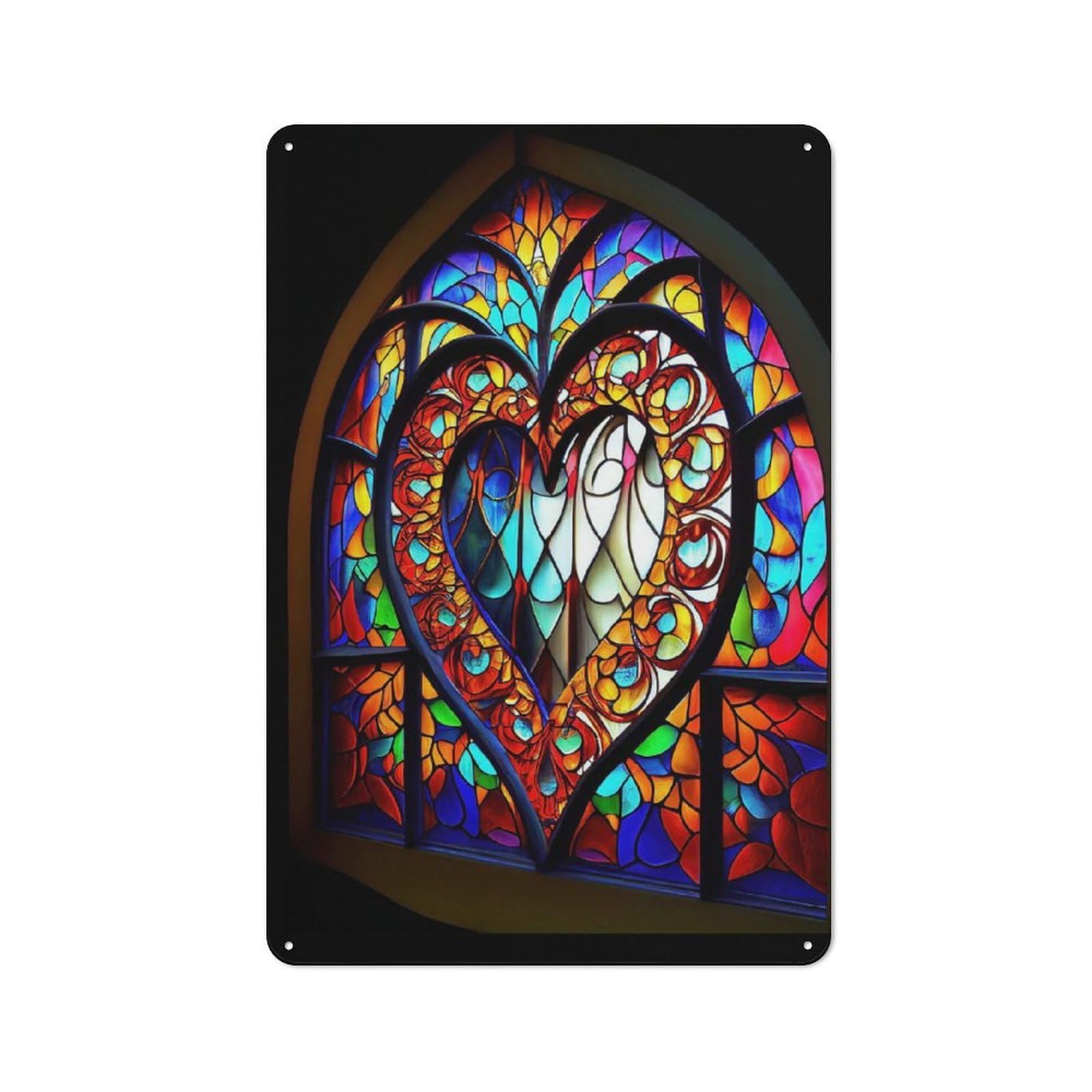 Junmoney Stained Glass Heart Metal Sign 30X20cm With For Pub Or Café, Retro Decor, For Cooler-Month Interiors With Retro Character