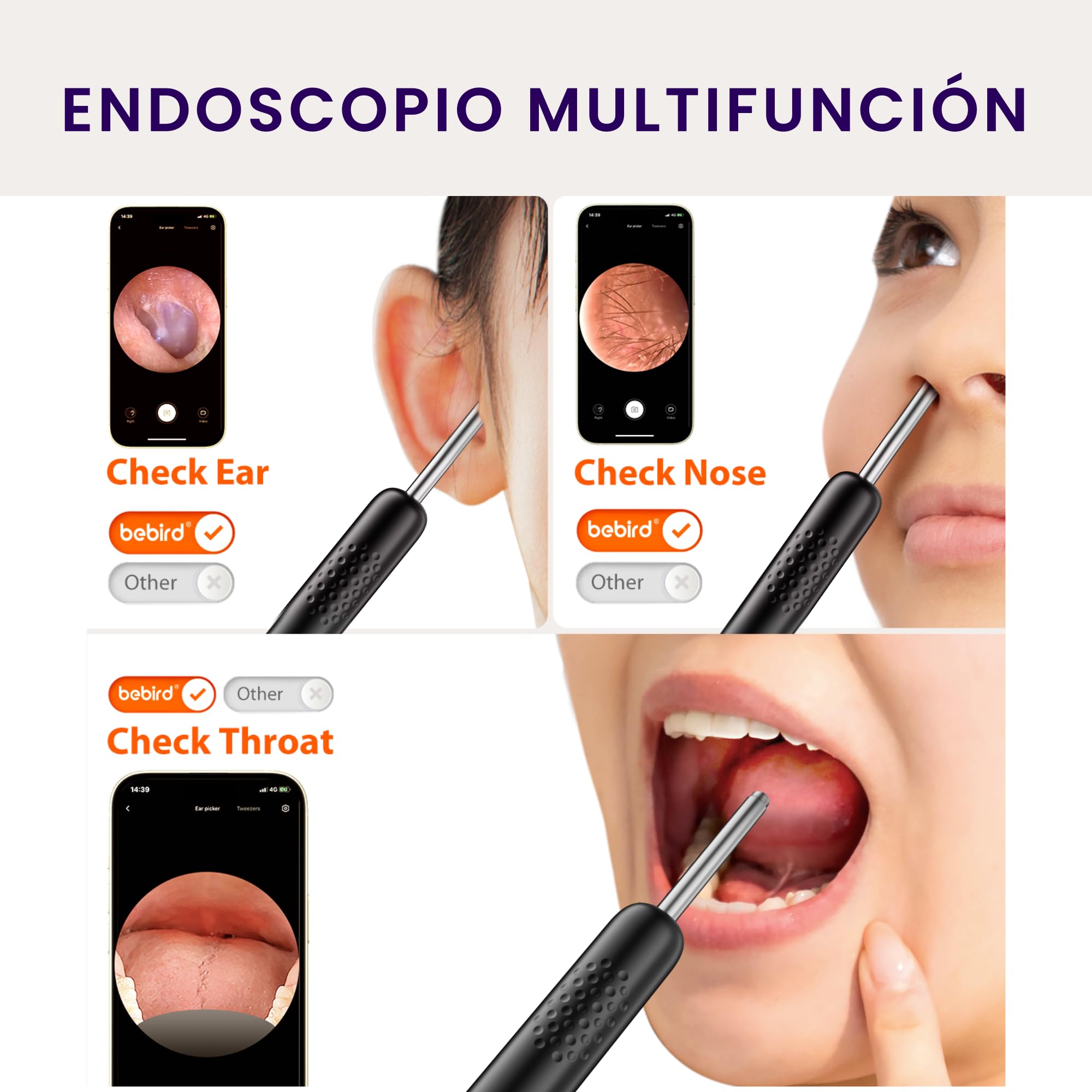 Otoscope BebirdPro R1, Nettoyeur d'oreilles HD 1080p avec caméra, Otoscope Grand Angle avec éclairage, étanche IP67, pour Adultes et Enfants, iOS et Android
