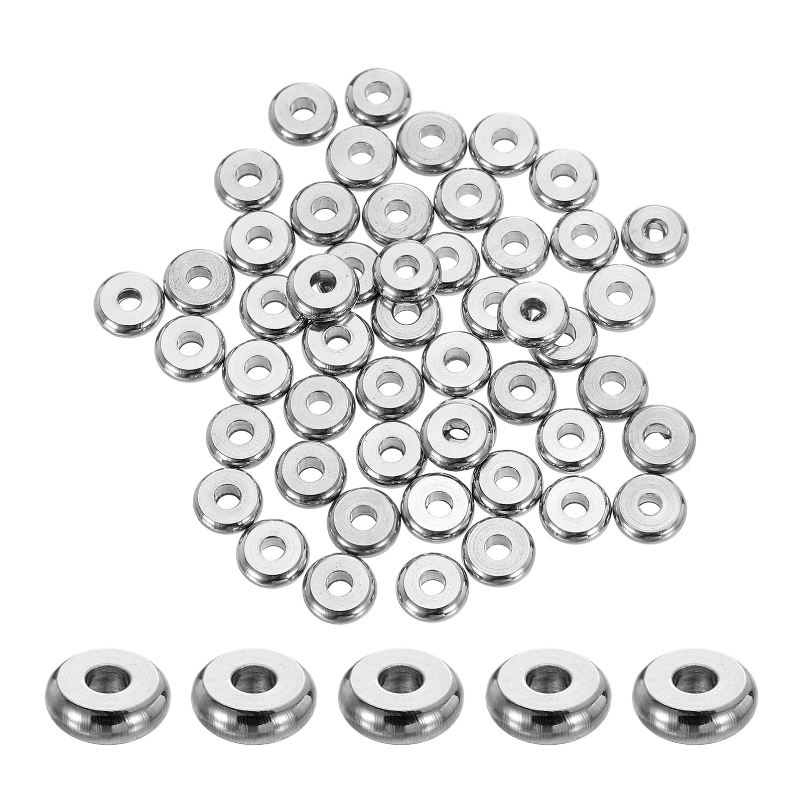 QUARKZMAN 50 Distanziatori Acciaio Inox - Perline Rondelle Piatte 4 Mm - Per Gioielli Fai Da Te, Bracciali, Collane - Argento