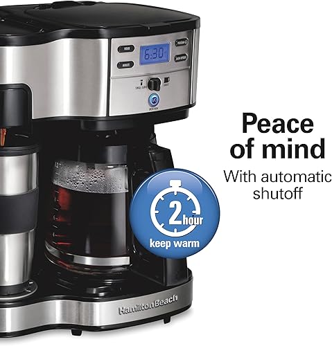 Miniatura 5 de Hamilton Beach Cafetera Brewer de 2 vías olla de un solo servicio y 12 tazas acero inoxidable 49980A jarra
