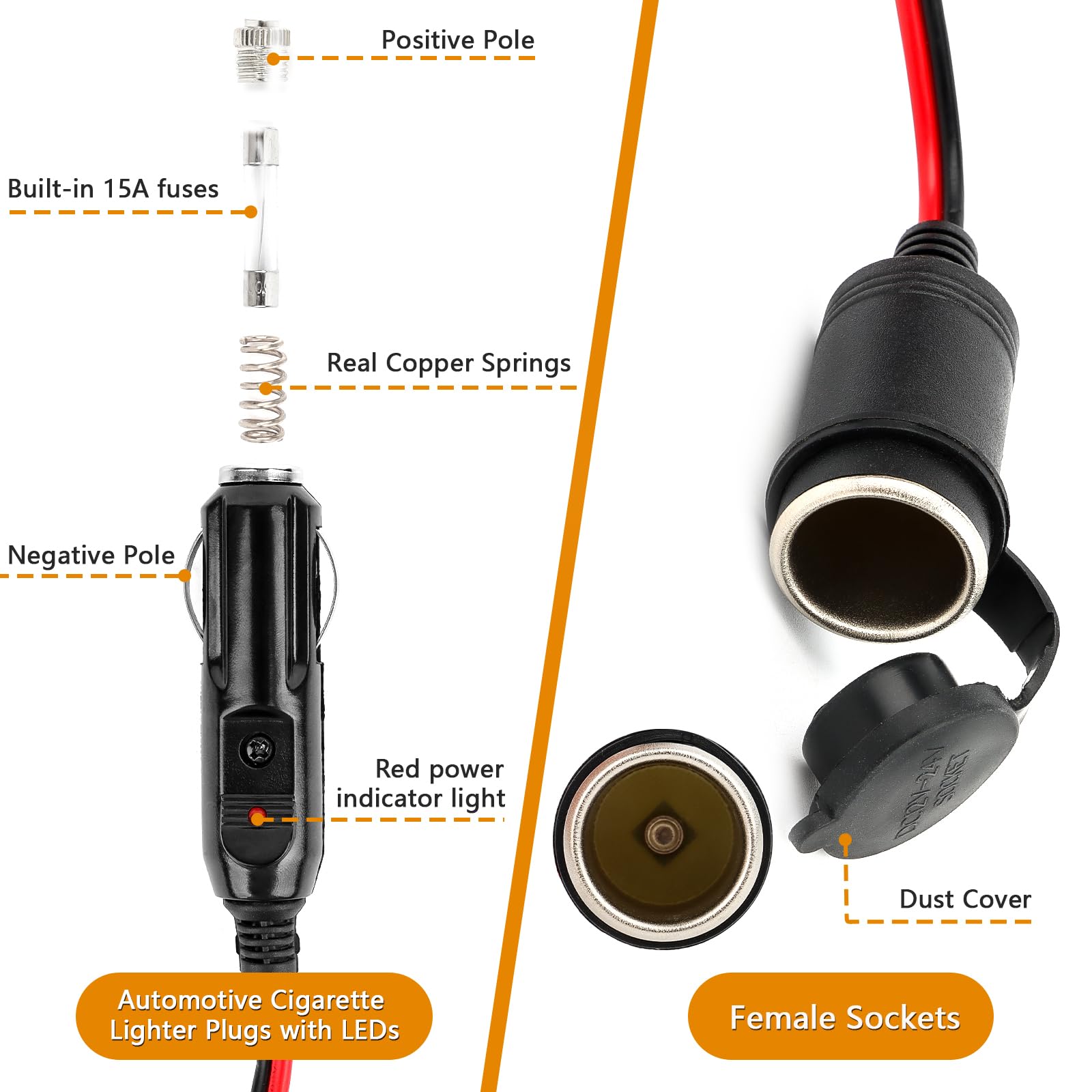 Prolunga Accendisigari Auto Chanzon 12V 3,6m, Cavo 16AWG In Rame Puro, Spina Maschio-femmina Con Fusibile
