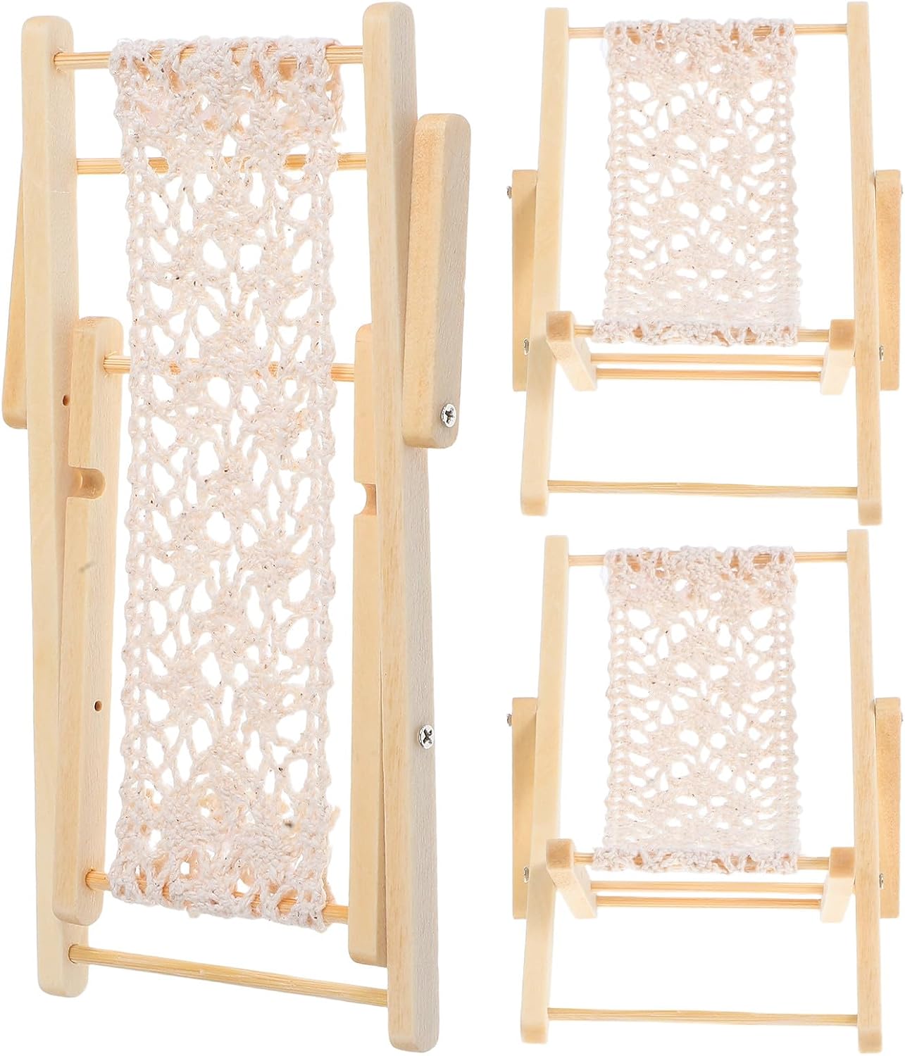 SUPVOX 3pcs Mini Beach Chair: Miniature Wooden Deck Chair Ornament for Micro Landscape - Mini Furniture for Fairy Garden Decor DIY Dollhouse Model Miniature Scenes
