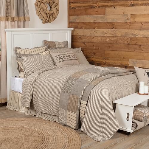 Miniatura 2 de VHC Brands Sawyer Mill Ticking Stripe Quilt, Queen 90x90, gris carbón