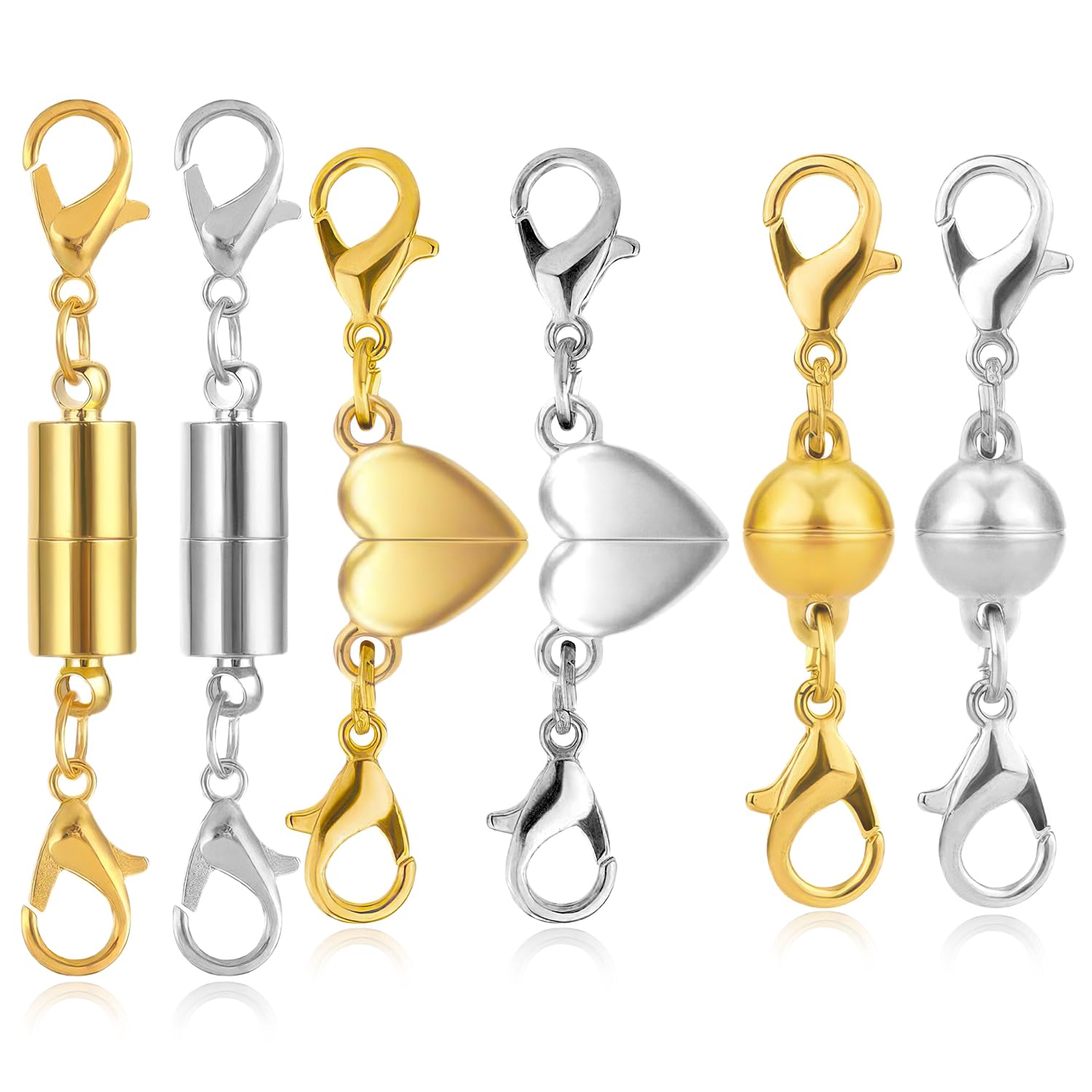 6 Pezzi Fermaglio Magnetico per Collane e Braccialetti - Chiusure per Gioielli Artigianali (Argento, Oro)