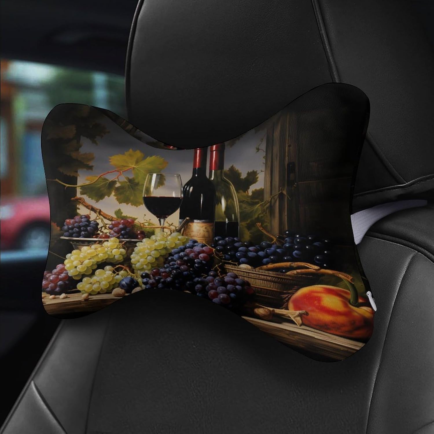 Grape Red Wine Print 2 Pack Car Neck Pillow Car Headrest Soft Car Pillow for Most Cars