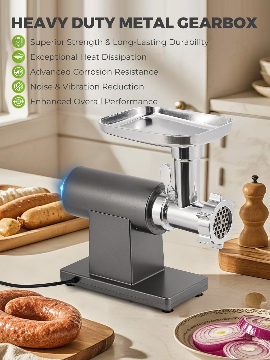 Electric Meat Grinder 3200W Multifunctional Meat Grinders Chopper Machine with Cutting Blade 3 Grinding Plates 3 Sausage Stuffers Kubbe Kit Juicer Cheese Grater Veggie Shredder Slicer