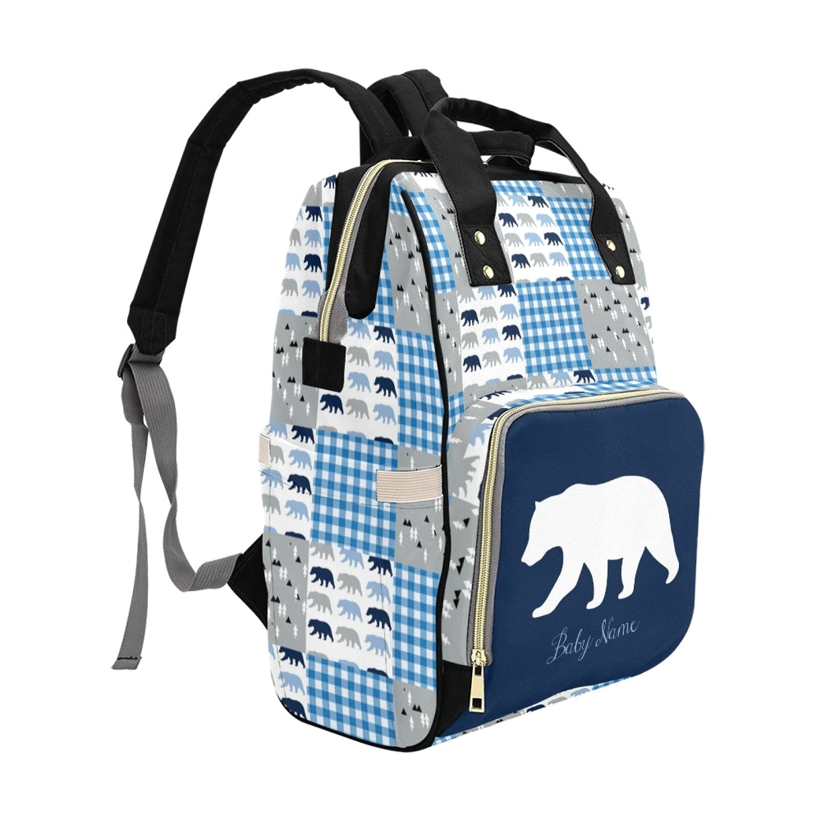 bliblisa Personalized Diaper Bags with Name for baby, Bear Woodland Plaid Print Diaper Bag, Customized Shoulder Backpack Gift for Mom Boy Maam#3